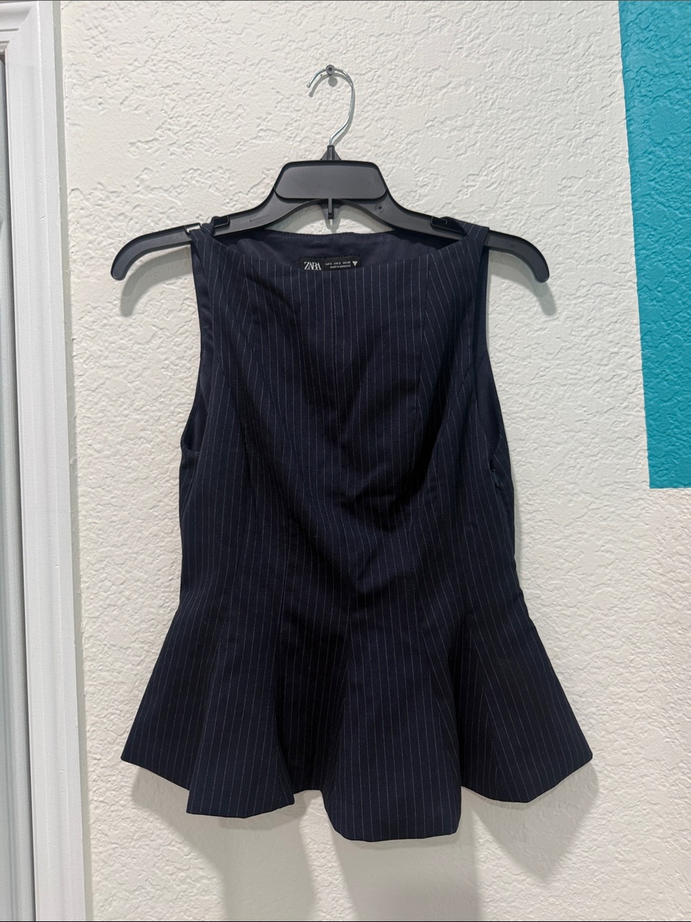 Zara Navy Pinstripe Peplum Top